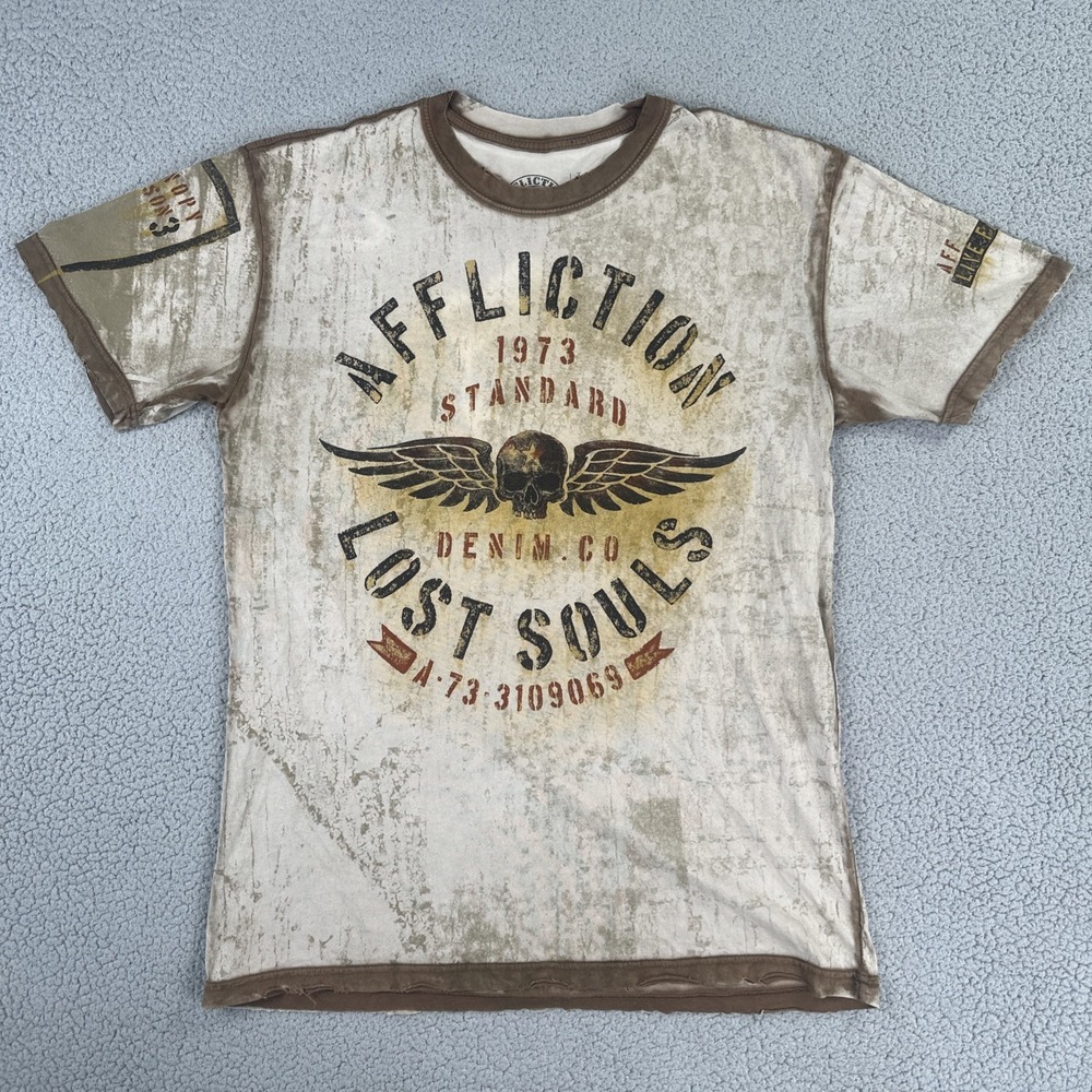 VTG Affliction Distressed Graphic T-Shirt Men XL Multicolor Made in USA